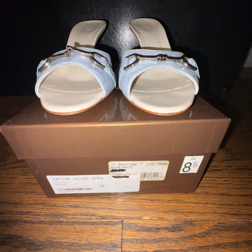 Gucci Light Blue Leather Horsebit Mules - Picture 2 of 8